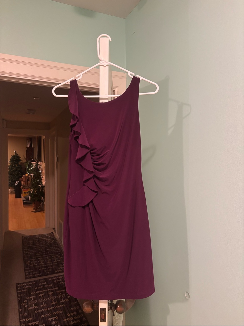 Hailey Logan One-Shoulder Ruffle Dress in Deep Purple